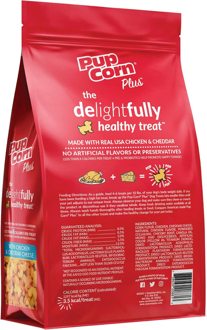 Pup Corn plus - Puffed Dog Treats with Prebiotics and Probiotics - Chicken & Cheddar Cheese (24Oz) - Made in USA2