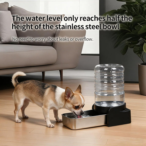 PAKEWAY 1.1 Gallon Gravity Water Dispenser for Cats and Small Dogs, Automatic Pet Waterer with Stainless Steel Bowl, Transparent Tank and 3 Filters, 4.1L4