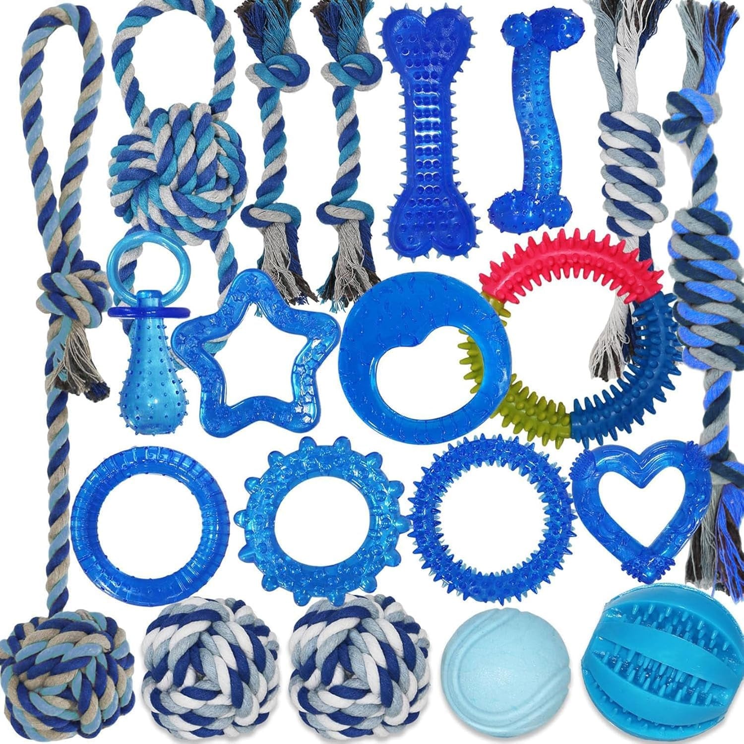 20-pack-puppy-teething-chew-toys-for-small-dogs-bulk-dog-toys-for-puppies-mixed-blue-rubber-rings-ropes-balls-puppy-teething-dental-care-relieves-puppy-boredom-stops-destructive-chewing