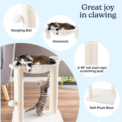 19-Inch Cat Scratching Post with Hammock ? Sisal Fabric and Carpet Small Cat Tree, Hanging Ball Toy for Adult Cats and Kittens by PETMAKER (White)2