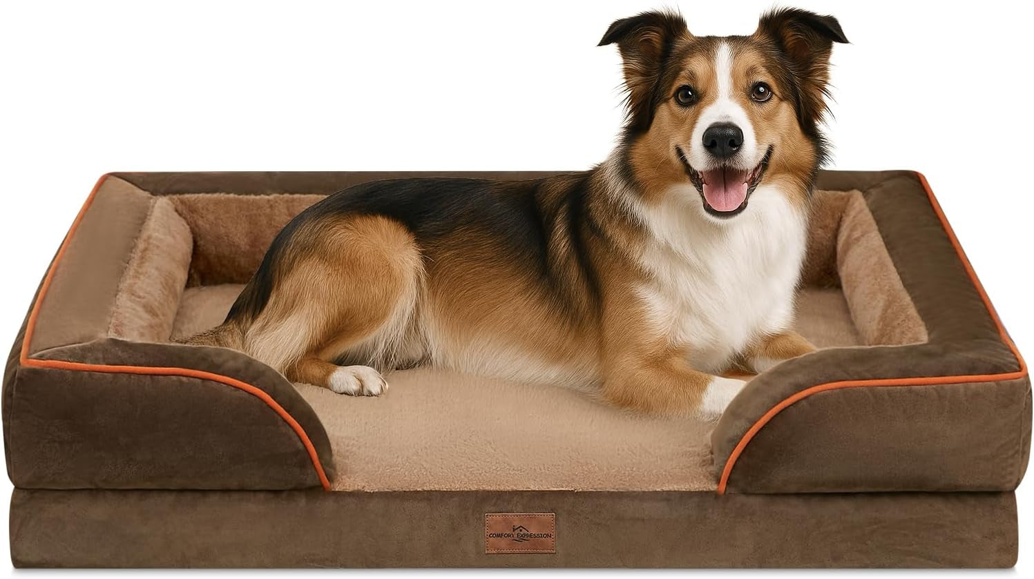comfort-expression-orthopedic-dog-bed-for-extra-large-dogs-with-bolster-waterproof-dog-couch-bed-with-washable-cover-non-slip-bottom-supportive-egg-crate-foam-xl-pet-bed-42x30-inch