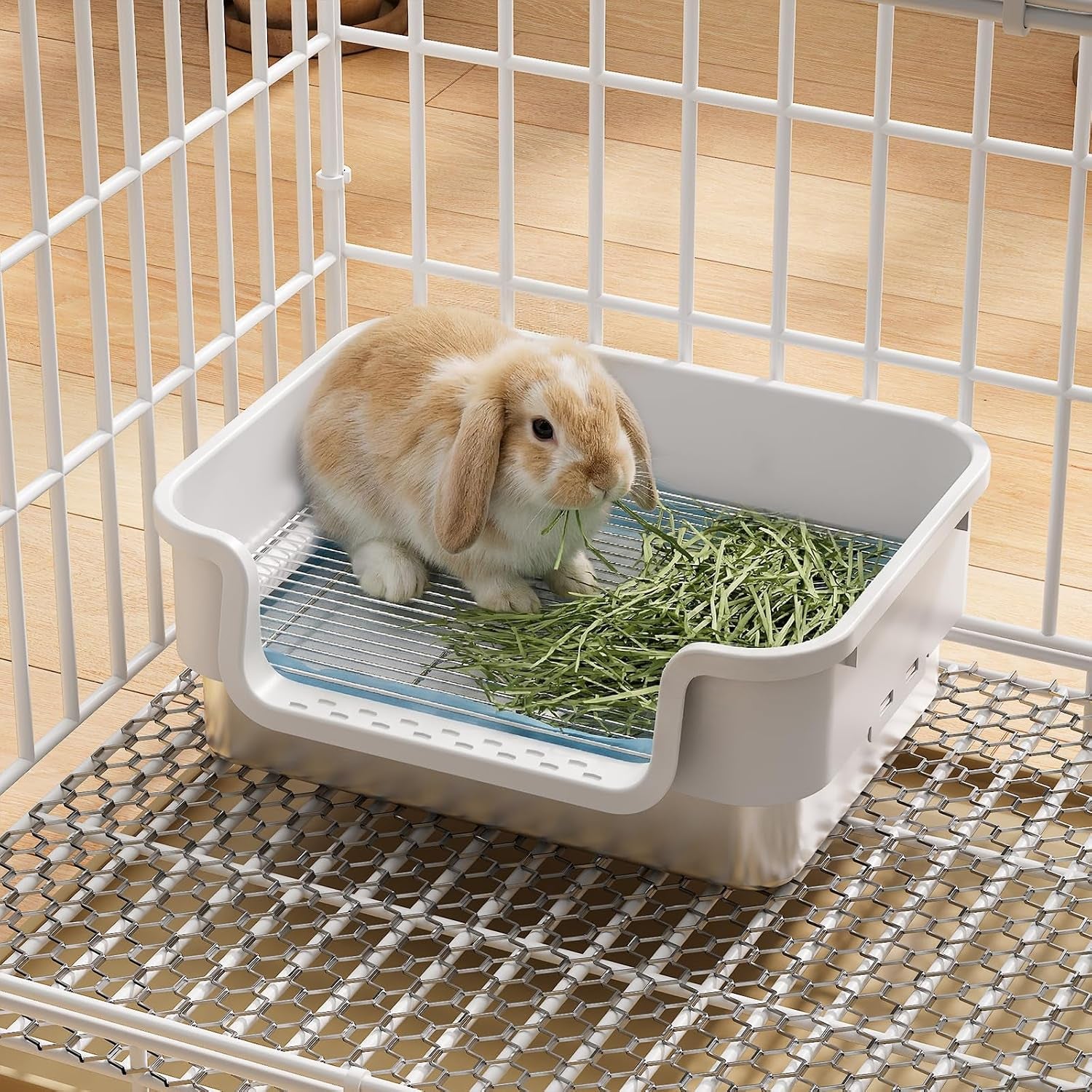stainless-steel-sifting-litter-box-for-rabbit-bunny-16-9-13-4-inl-w-raised-border-split-double-layer-metal-grate-easy-clean-extra-large-space-for-guinea-pig-ferret