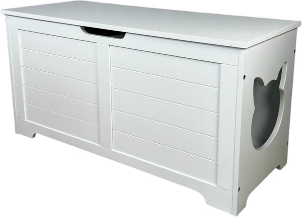White Cat House with Hideaway Litter Box, Dog Proof Litter Boxes, Cabinet for Large Cats, Hidden Litter Box Cover, Cat Washroom, Enclosure Furniture.1