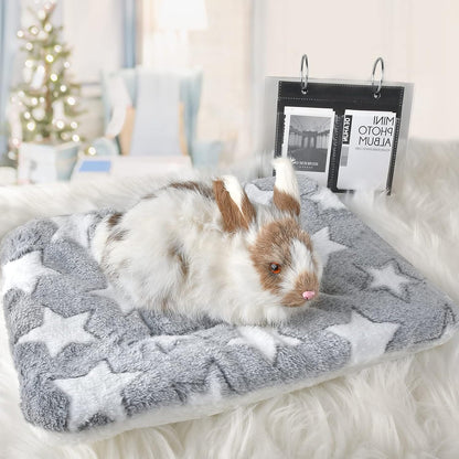 Small Animal Bed Mat, Soft & Warm, Suitable for Guinea Pig, Hamster, Rabbit, Rat and Bearded Dragon (X-Large(13.3''X9.4''), Star Grey)2