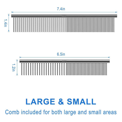 CWXZSTM Pet Steel Combs Dog Cat Comb Tool for Removing Matted Fur - Pet Dematting Comb with Rounded Teeth and Non-Slip Grip Handle - Prevents Knots and Mats for Long and Short Haired Pets,6.5In/7.4In3