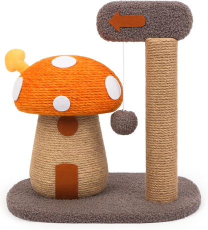 Mushroom Cat Scratcher Post with Sisal Rope for Indoor Cats | Natural Sisal Rope Tower Satisfies Claw Instincts.Compact for Small Cats.Durable&Stable1