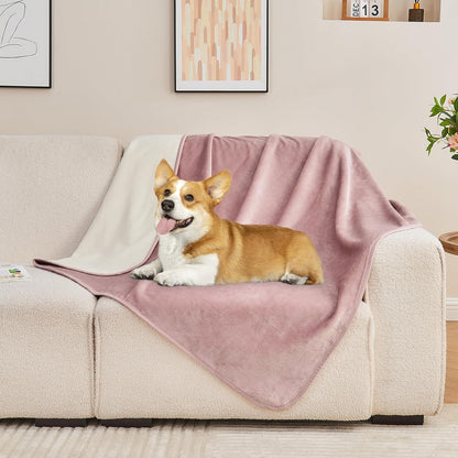 Waterproof Blanket 60"X80" for Adults, Reversible Waterproof Bed Cover for Dogs Cats Pets, Soft Leakproof Blanket for Bed Couch Sofa Furniture Protector, Dusty Pink/Off White6