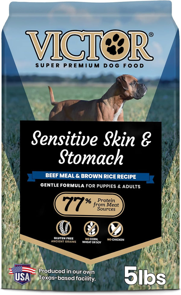 VICTOR Super Premium Dog Food — Sensitive Skin and Stomach — Salmon Meal & Brown Rice Recipe Dry Kibble — Gluten Free, No Chicken, Ideal for Dogs with Allergies — Adult and Puppy Food, 5 Lb12