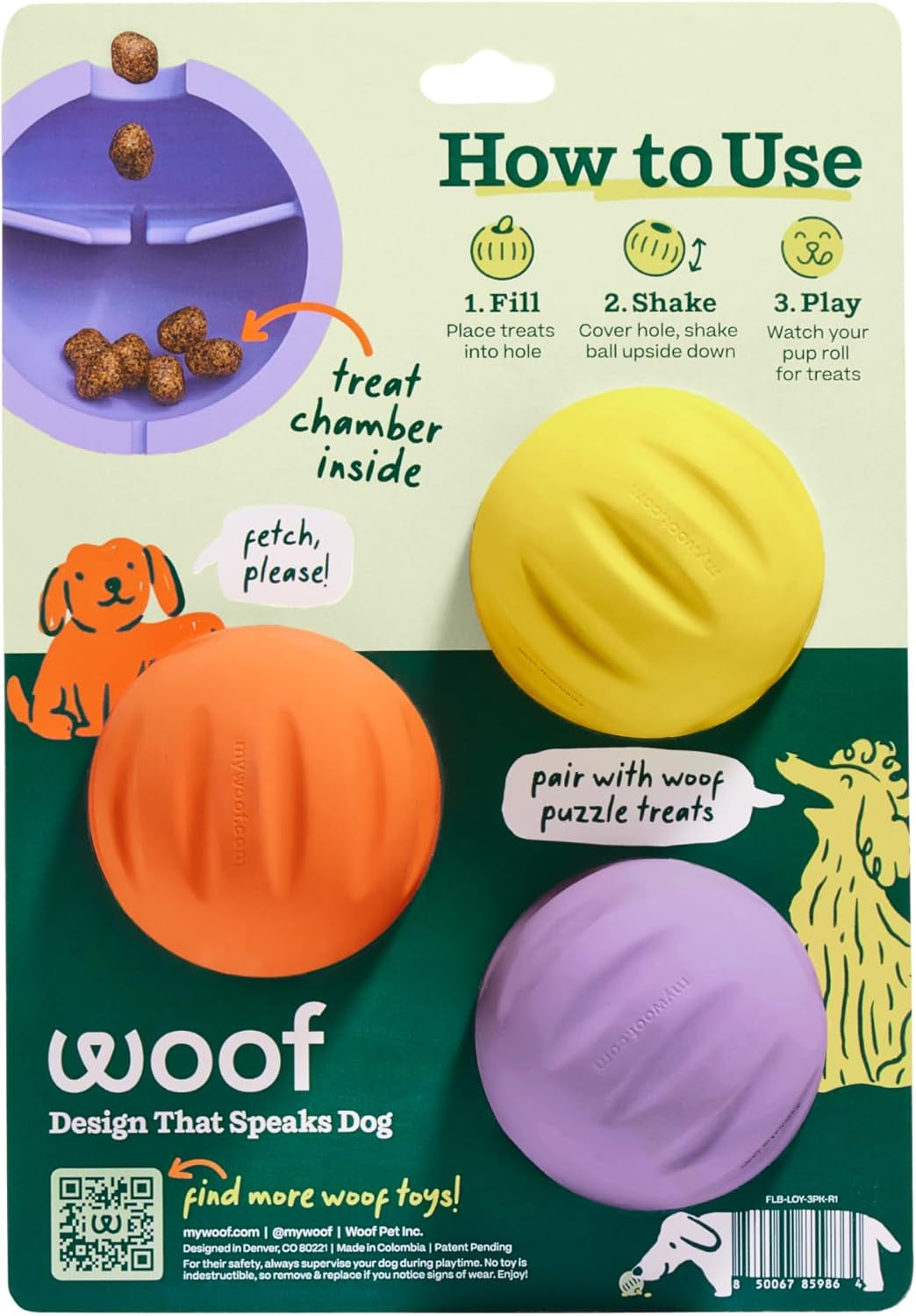 woof-flyball-fetch-ball-dog-treat-dispenser-toy-3-pack-2-in-1-fetch-ball-fits-standard-ball-launchers-treat-dispenser-durable-rubber-dishwasher-safe-puzzle-enrichment