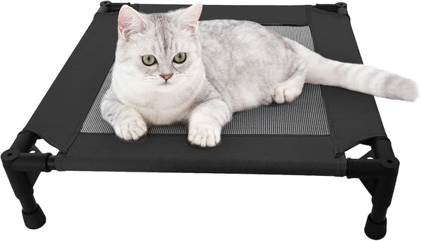 Pozico Elevated Pet Bed with Breathable Mesh for Small Cat and Dog, Raised Cooling Pet Cot for Puppy and Kitty, 18.9X18.9 Inch (Black Bed)2