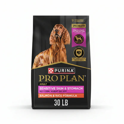 Purina Pro Plan Adult Sensitive Skin & Stomach Salmon & Rice Dog Food, 30 lb bag for digestive and skin health1