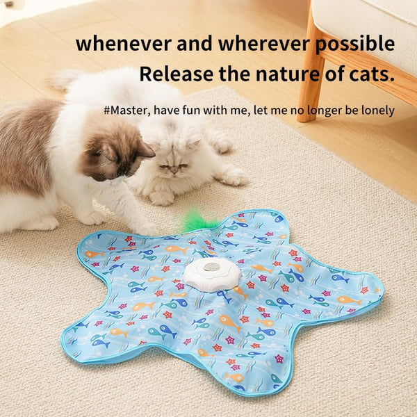 Rechargeable Automatic Cat Toy, 3-Mode Touch-Activated Interactive Toy with Random Motion, Concealed Feather & Squeaky Sound for Indoor Cats & Kittens (Blue)2