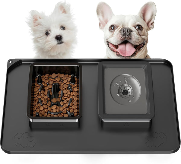 Dog Bowl Set, No Spill Dog Water and Food Bowl with Silicone Mat | Large Capacity 304 Stainless Steel Bowls, 2-In-1 Set, Slows Drinking, Anti-Slip Silicone Feeding Mat, Home/Travel, 6-7 Cups9