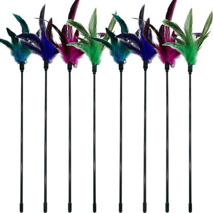 Cat Wand Toy Feather Stick Cat Toys, 6 Pieces Interactive Cat Toy Feathers Wand for Indoor Cats (A)7