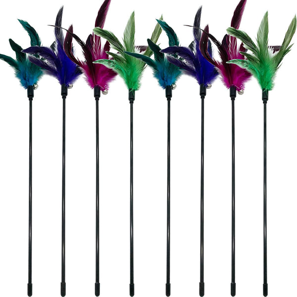Cat Wand Toy Feather Stick Cat Toys, 6 Pieces Interactive Cat Toy Feathers Wand for Indoor Cats (A)7