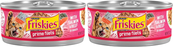 Purina Friskies Prime Filets with Salmon and Beef in Sauce High Protein Wet Cat Food - (Pack of 24) 5.5 Oz. Cans12