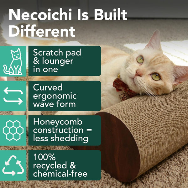 Necoichi Cardboard Cat Scratcher Bed for Indoor Cats - Cat Scratching Board, Horizontal Cat Scratch Pad Lounger with Reversible Usability and Extra Comfort for Lounge, Curved (23" Large, Dark Cherry)2