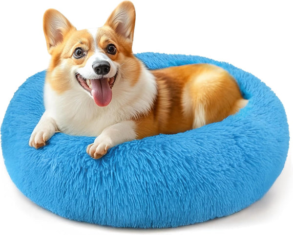 Hoewina Dog & Cat Bed for Indoor Cats, 20In Calming Donut Bed for Puppy and Kitten, Washable round Fluffy Pet Bed for Small Medium Dogs and Cats (Light Grey)37