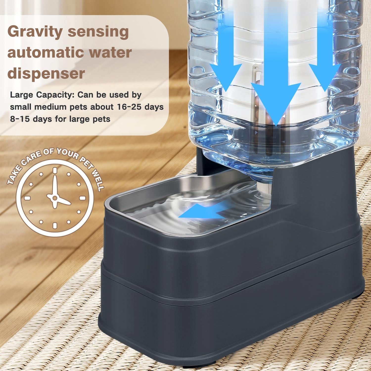 2-2-gallon-pet-automatic-dog-water-dispenser-cat-gravity-waterer-feeder-with-stainless-steel-bowl-8l-large-capacity-puppy-feeding-raised-bowls-with-filter-ice-pack
