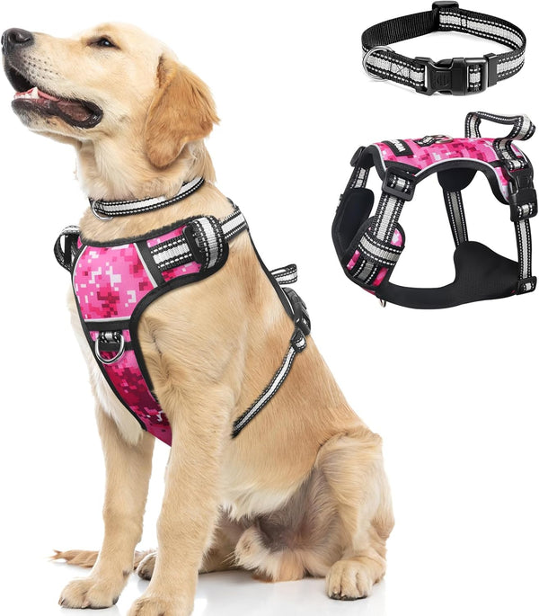 Dog Harness No Pull, Pet Harnesses with Dog Collar, Adjustable Reflective Oxford Outdoor Vest, Front/Back Leash Clips for Small, Medium, Large, Extra Large Dogs, Easy Control Handle for Walking9