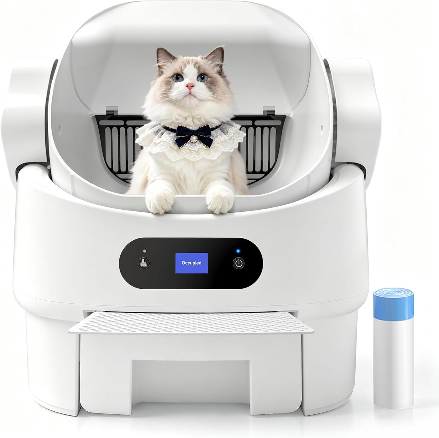 automatic-cat-litter-box-self-cleaning-infrared-sensor-display-8l-waste-bin-spacious-interior-ultra-quiet-kitten-senior-friendly-clumping-litter-compatible-anti-pinch-tool-free-clean-open-top-white