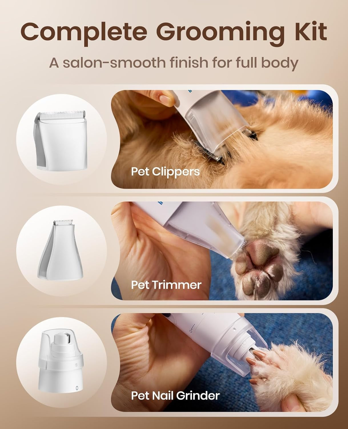 oneisall-dog-grooming-vacuum-kit-with-6-tools-powerful-15000pa-suction-clippers-trimmer-nail-grinder-59db-2l-large-canister-easy-to-clean-empty