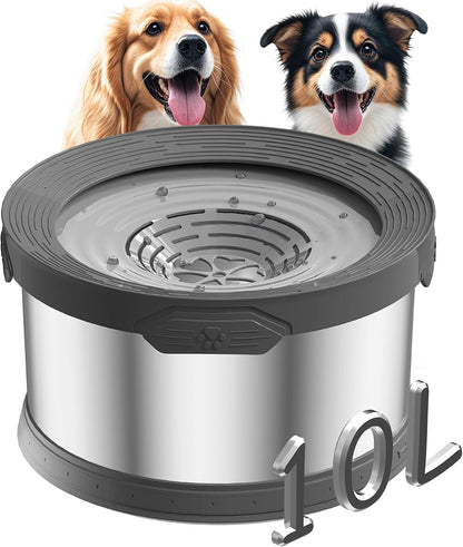 6.5L Dog Water Bowl No Spill 1.6 Gallon Stainless Steel Water Bowl for Dogs 220Oz Large Capacity No Splash Slow Drinking Feeder with Anti-Slip Mat for Messy Drinkers 6.5L+2 Filters12