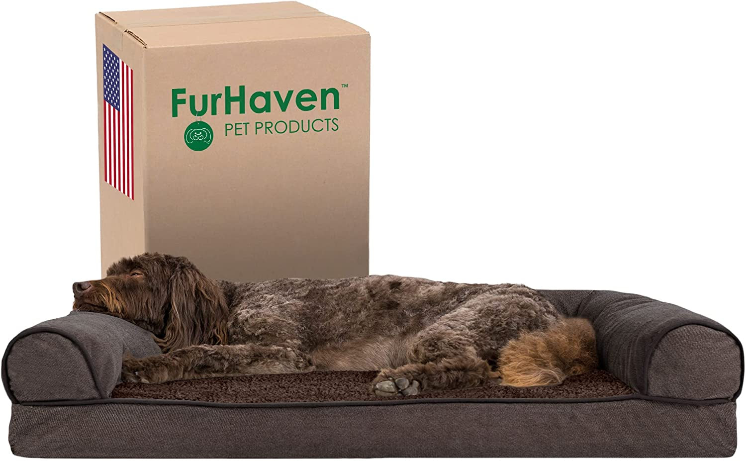 furhaven-memory-foam-dog-bed-for-medium-small-dogs-w-removable-bolsters-washable-cover-for-dogs-up-to-35-lbs-luxe-faux-fur-performance-linen-sofa-woodsmoke-medium