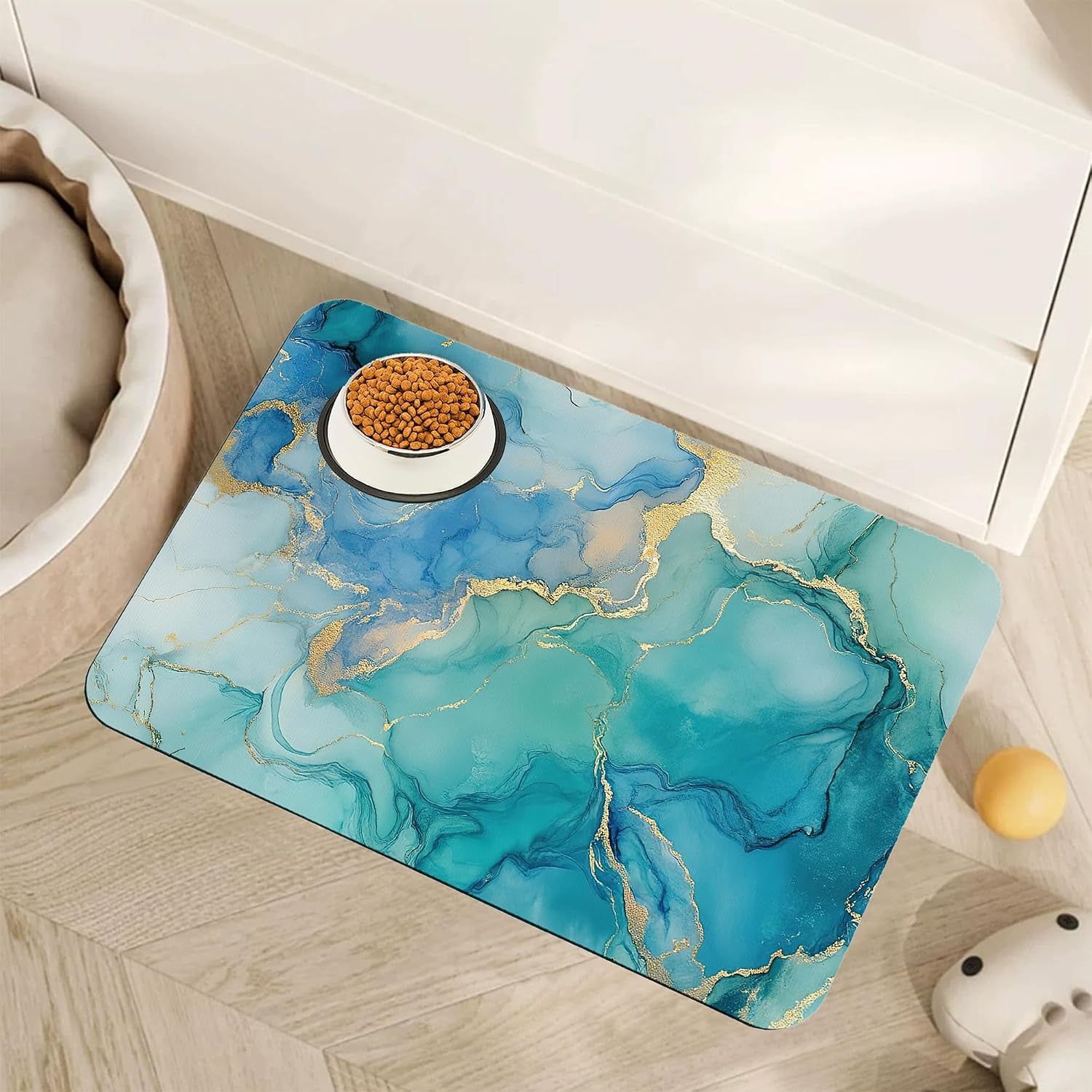 marble-dog-cat-food-mat-blue-teal-turquoise-gold-absorbent-pet-feeding-mat-with-rubber-backing-non-slip-water-bowl-placemat-indoor-pet-accessories-supplies-12x20