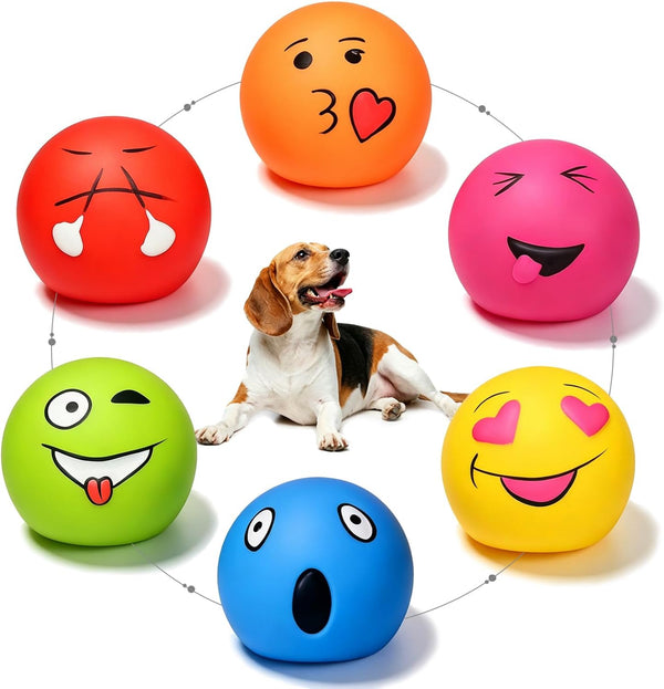 HOLYSTEED Latex Squeaky Dog Toys for Small Dogs, Mini Breed, 2.2" Flat Ball | 2.2"X2.2"X1.3" Flat Squeaky Balls 6Pcs, Soft Small Dog Toys Chewing Squeak Toy, Smile Face Fetch Puppy Pet Toy with Squeaker9