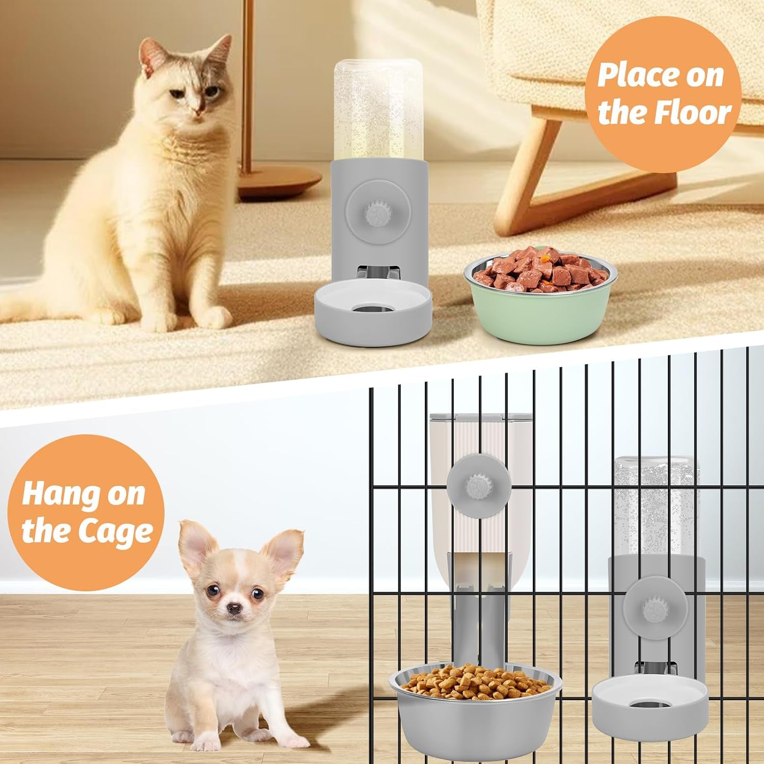 yummy-sam-hanging-cage-automatic-small-pet-food-bowl-water-bottle-dispenser-kennel-500ml-waterer-and-auto-gravity-pet-feeder-set-with-separate-food-bowl-crate-feeder-dish-for-puppy-cats-rabbit-grey