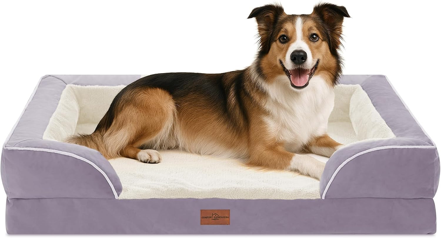 comfort-expression-orthopedic-dog-bed-for-extra-large-dogs-with-bolster-waterproof-dog-couch-bed-with-washable-cover-non-slip-bottom-supportive-egg-crate-foam-xl-pet-bed-42x30-inch