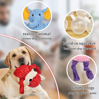 LECHONG 5 Pack Tough Dog Toys Stuffed Squeaky Dog Toys Assortment Plush Animal Dog Toy Value Bundle Puppy Pet Dog Toys for Small Medium Large Dogs3