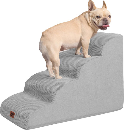 EHEYCIGA Curved Dog Stairs Ramp for 5-Step High Beds, 22.6" H Dog Steps | 33D Density of Pure Foam, for Small Dogs and Cats, Pet Stairs for High Bed Climbing, Non-Slip Balanced Pet Step Indoor, Grey49