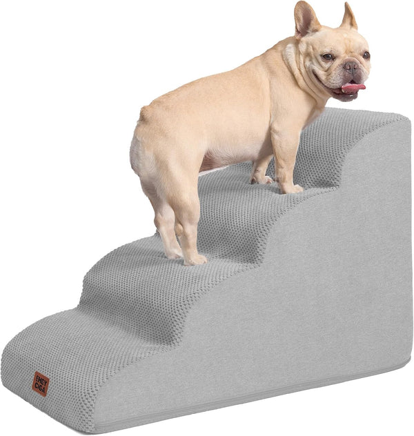EHEYCIGA Curved Dog Stairs Ramp for 5-Step High Beds, 22.6" H Dog Steps | 33D Density of Pure Foam, for Small Dogs and Cats, Pet Stairs for High Bed Climbing, Non-Slip Balanced Pet Step Indoor, Grey49