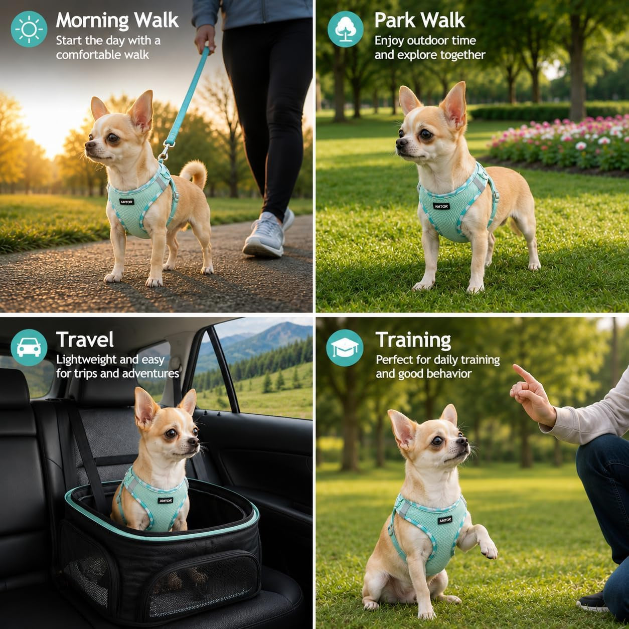 amtor-small-dog-harness-with-leash-set-no-escape-easy-walk-puppy-harnesses-for-training-walking-step-in-reflective-soft-dogs-vest-for-xs-s-medium-extra-small-large-sized-doggreen-s
