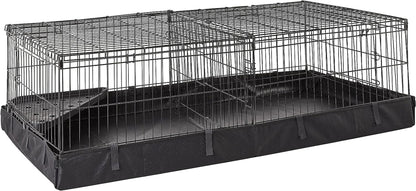 Amazon Basics Leakproof Canvas Bottom Guinea Pig Cage, Easy to Clean Small Animal Habitat with Divider Set, Indoor/Outdoor, Portable, No Tools Needed, 47.6"L X 24.2"W X 14"H, Black1