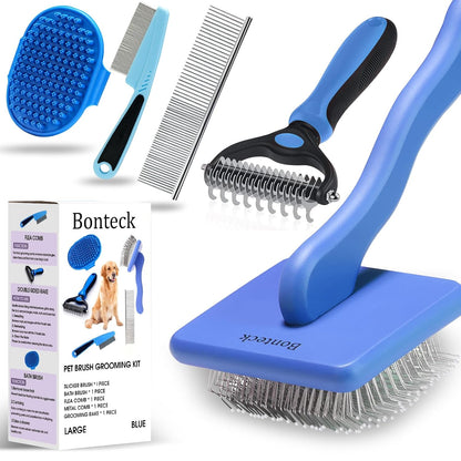 Bonteck Dog Slicker Brush for Dogs Grooming Kit 5PCS Long Haired Doodles | Goldendoodles Poodles, Skin Friendly Deshedding, Comb and Rake, Removes Undercoat, Professional Detangling, Large, Purple12