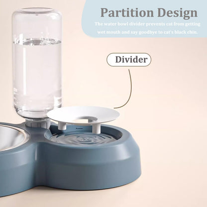 Double Dog Cat Bowls, Pets Food and Water Bowl Set with Silicone Mat | Pets Food and Water Bowl Set with Automatic Water Dispenser Stainless Steel Bowl, Gravity Feeder for Cats Small Dogs Puppies5