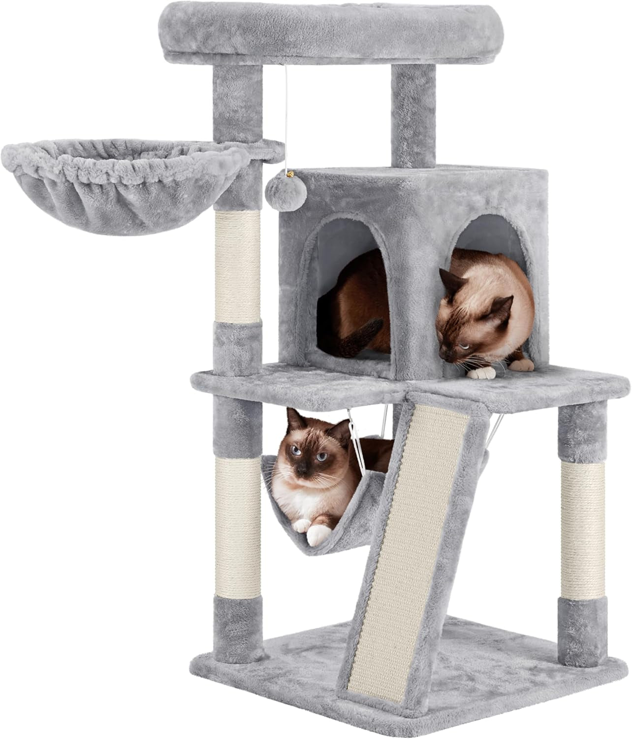 yaheetech-cat-tree-tower-40-inch-condo-with-hammock-oversized-soft-platform-scratching-board-basket-pet-beds-furniture-for-large-kittens-dark-gray-roomy-top-perch-lets-big-cats-lounge-and-survey-the-room-plus-a-sturdy-multi-level-design-cozy-condo-and-soft-plush