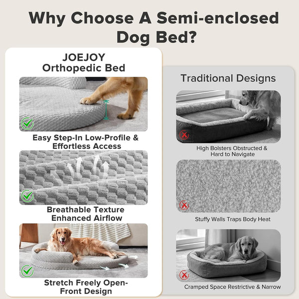 JOEJOY XL Orthopedic Dog Beds Large Sized Dog, Extra Large Washable Waterproof Oval Large Dog Bed with Removable Cover, Egg-Crate Foam Pet Bed with Bolster & Non-Skid Bottom, Light Grey, 42''X31''3