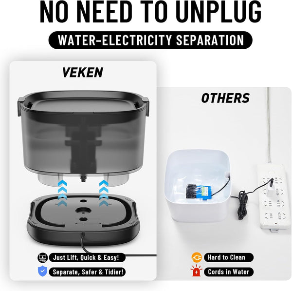 Veken 85Oz/2.5L Cat Water Fountain with Detachable Tank & Secure Clips | Easy to Clean & Assemble, Quiet Operation & LED Light, Pet Drinking Dispenser, Gifts, Cats, Dogs and Small Pets, Black4