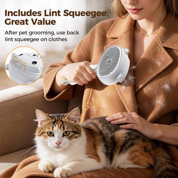 Self Cleaning Shedding Steam Cat Brush, Silicone Scraper Included | Dog Brush, Primecat, Cat Brushes for Shedding, USB Rechargeable, for Grooming & Haired Pets, Dogs & Cats, White4