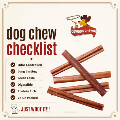 Cowdog Chews Beef Bully Stick: Odor-Free, Fully Digestible Beef Collagen Chews (5-7", 10 Count) - Natural, Grain-Free, Long-Lasting Collagen Bully Stick Substitute for All Dog Breeds5