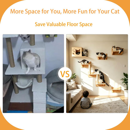 Cat Wall Shelves, 9-Piece Cat Wall Furniture for Large Cats | Solid Pine Wall Mounted Cat Furniture with Cat House, Cat Climbing Shelves, Ladder and Sisal Scratching Posts for Indoor Cats5