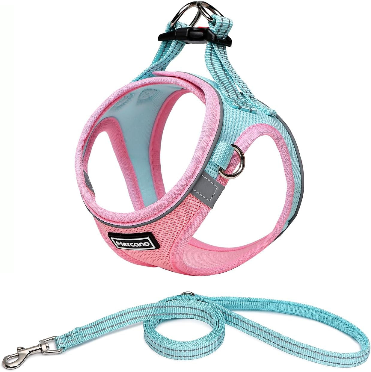 mercano-soft-mesh-dog-harness-and-leash-set-step-in-reflective-breathable-lightweight-vest-harnesses-with-safety-buckle-for-small-dogs-cats-pink-s