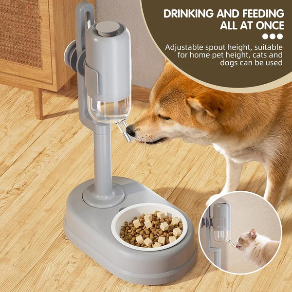 Pet Standing Water Dispenser Cat Dog Standing Ceramic Bowl Automatically Feeding Water Height Adjustable Detachable Pole (Pink-White, Large)7