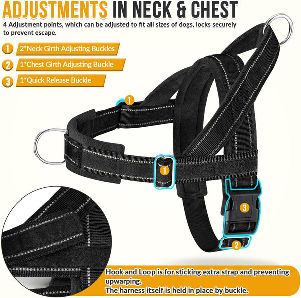 Slowton No Pull Dog Harness - Heavy Duty Dog Harness and Leash Set for Medium Large Dogs, Reflective Tactical Harness with Soft Padded and Front Clip for Easy Walk and Training (Black L)5