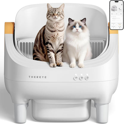 Thereye Self Cleaning Cat Litter Box, Open-Top Automatic Litter Box with APP Control, Safety Sensor and 10L Large Waste Bin, Smart Kitty Litter Boxes with Trash Bags and Mat for Multiple Cats8