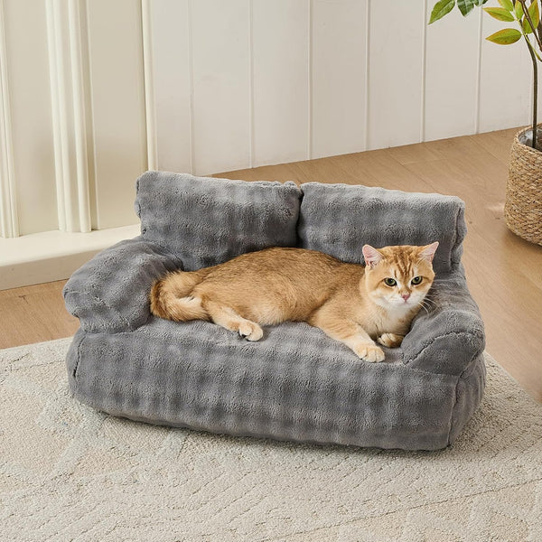 Cat Couch Bed, Cute Pet Sofa for Indoor Cats, 26"X15", Grey | Soft Pet Couch for Kittens Puppies, Small Dog Sofa Bed, Removable Washable Cover2